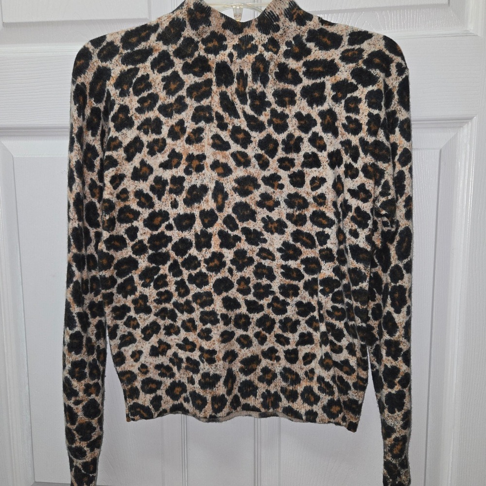 Claude Vernet Leopard Print Lambs Wool Rabbit Hair  Pullover Sweater Medium